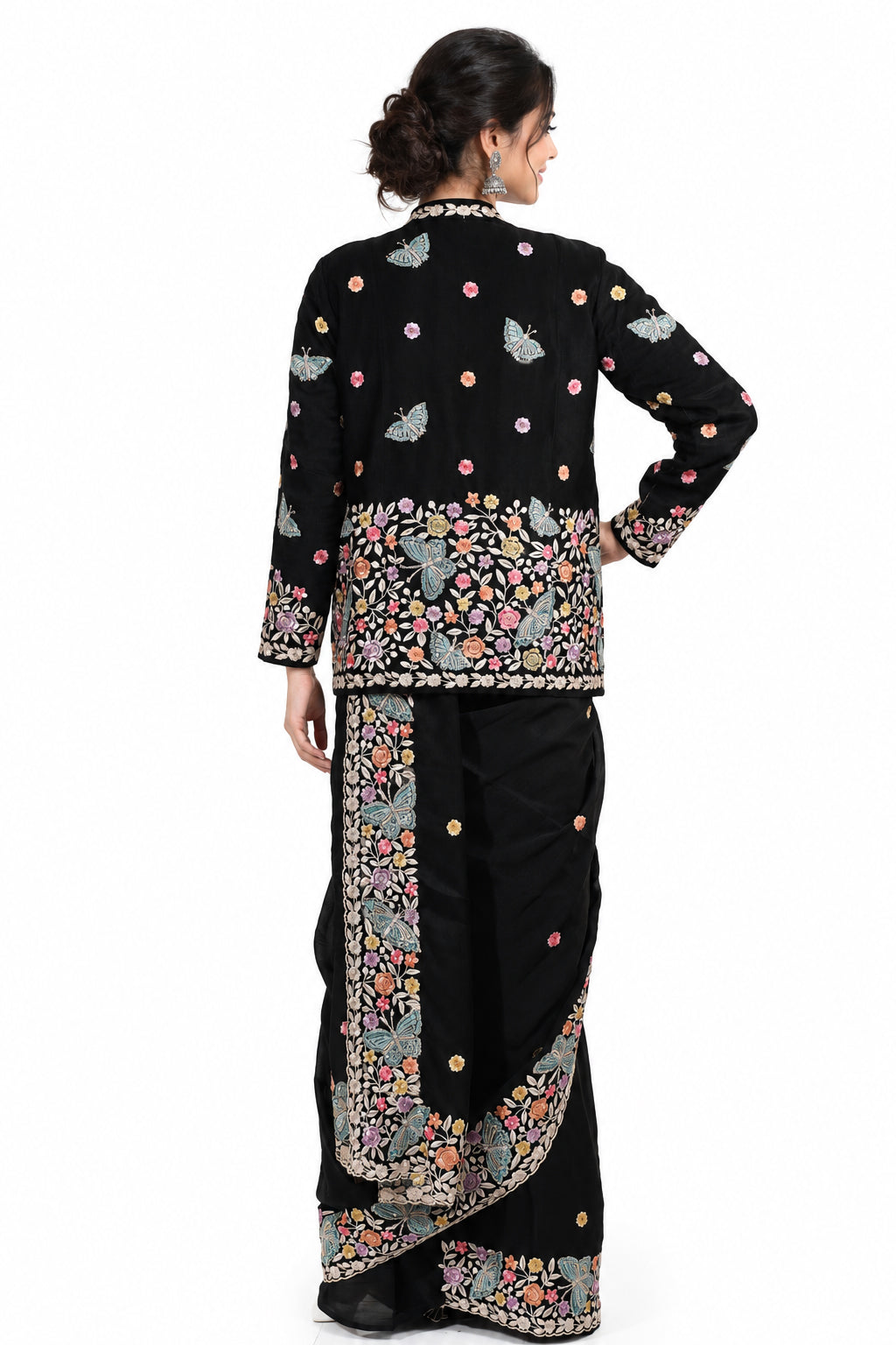 Kashmiri Embroidery Designer Saree with Blouse & Full Sleeve Koti