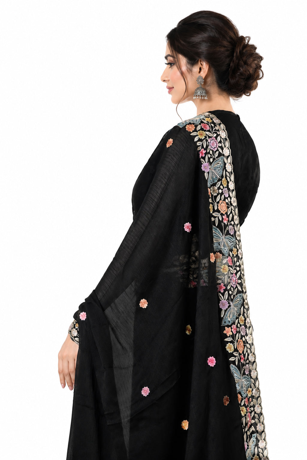 Kashmiri Embroidery Designer Saree with Blouse & Full Sleeve Koti