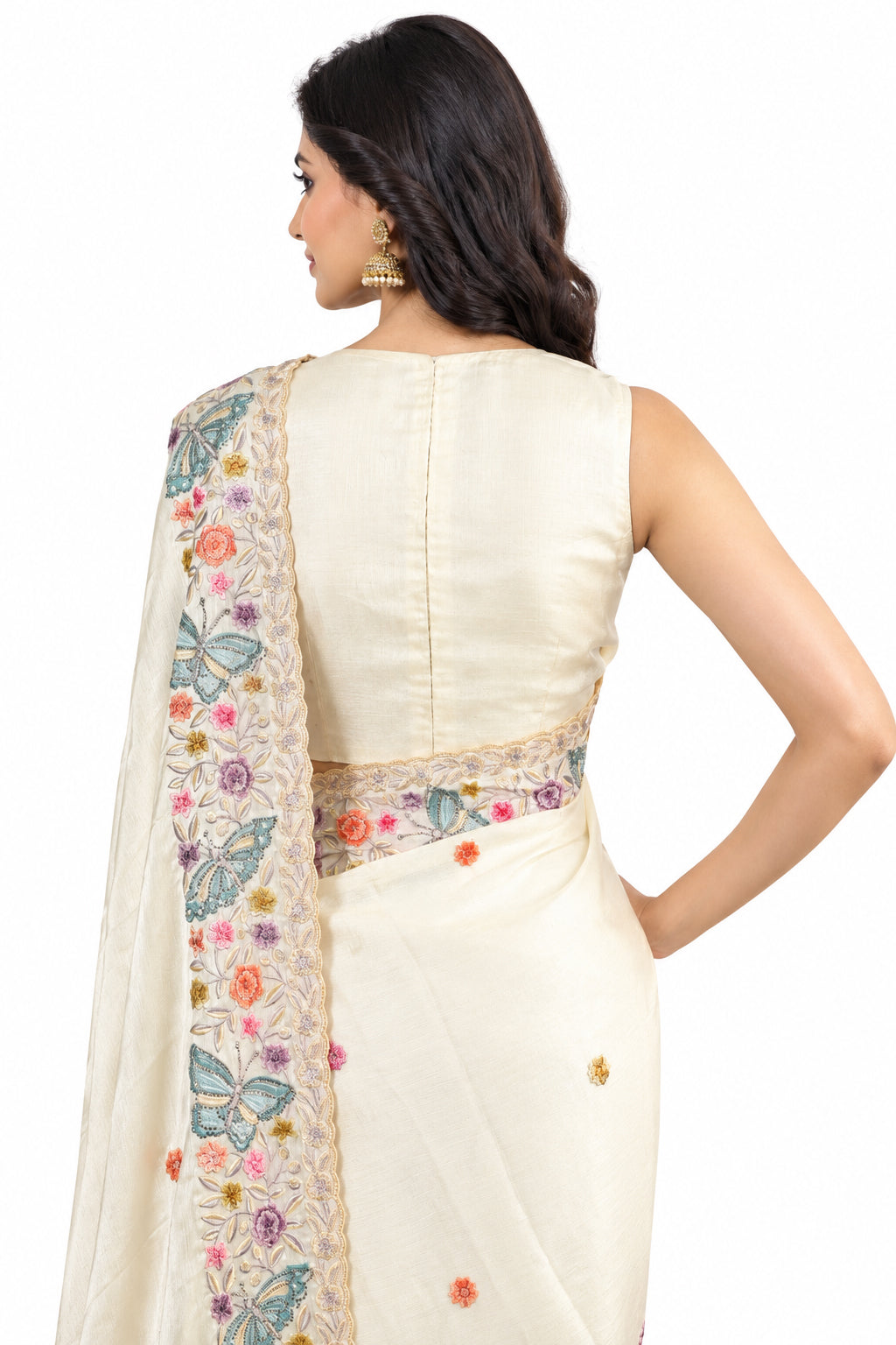 Kashmiri Embroidery Designer Saree with Blouse & Full Sleeve Koti